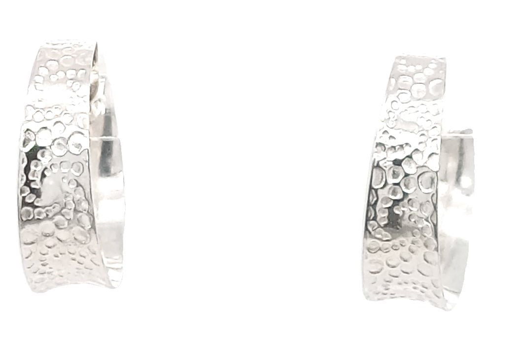 Sterling Silver Hoop Earrings Concave Etched Patterns Handmade Canada