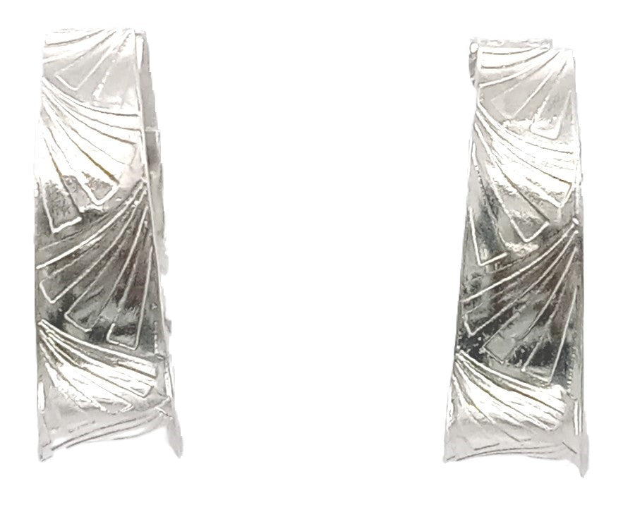 Sterling Silver Hoop Earrings Concave Etched Patterns Handmade Canada