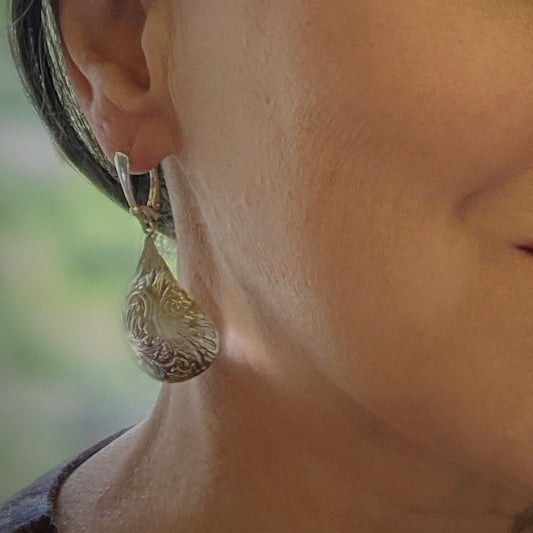 Sterling Silver Teardrop Earrings Etched Texture Limited Edition