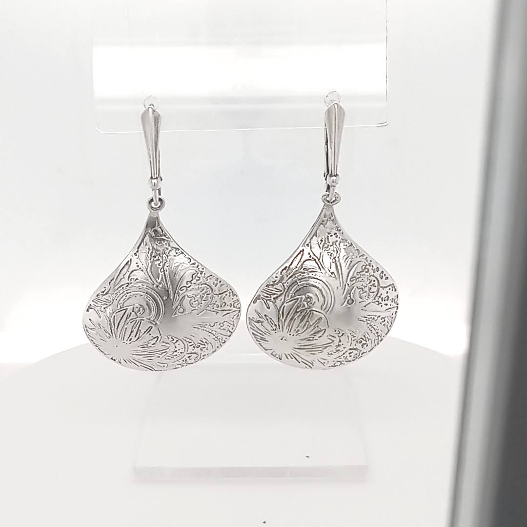 Sterling Silver Teardrop Earrings Etched Texture Limited Edition