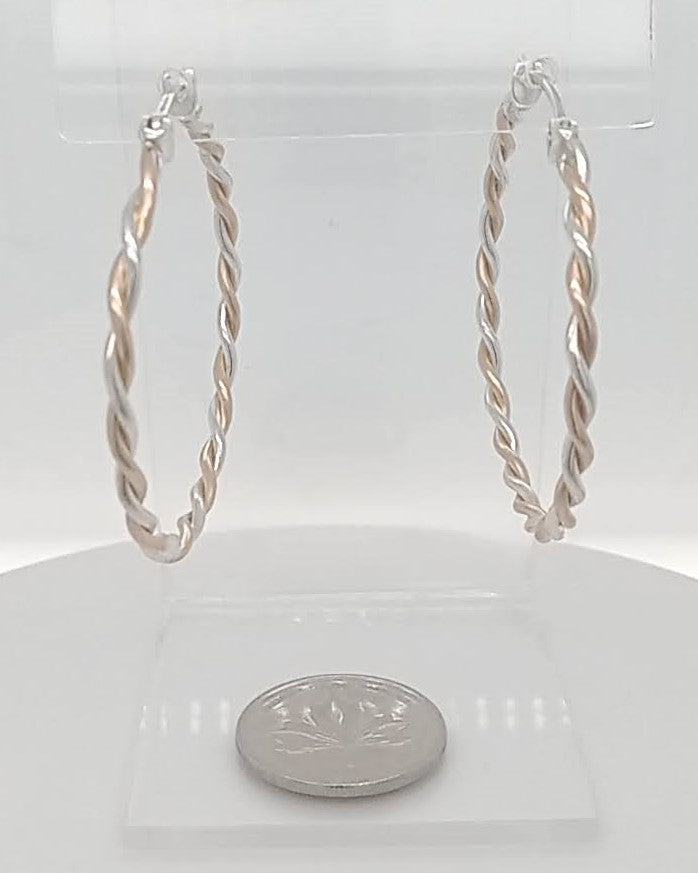 Sterling Silver 14kt Goldfill Hoop Earrings twisted wire hinged posts Canadian handmade.