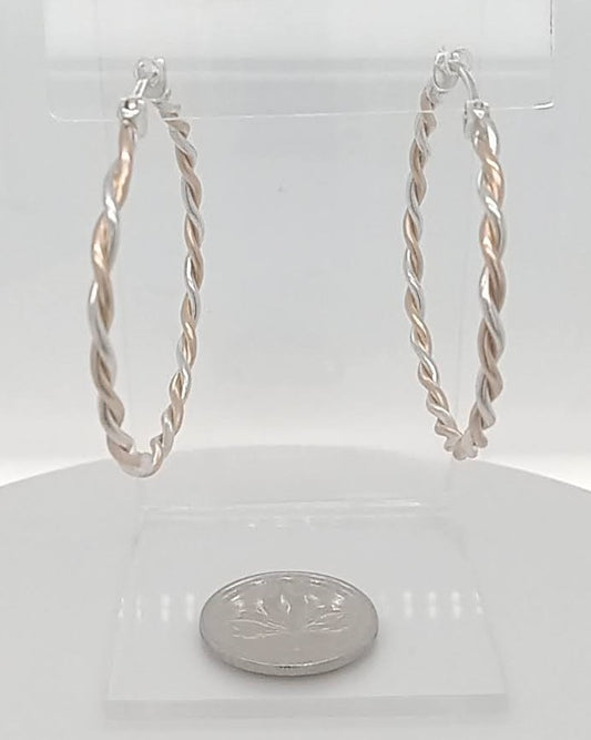 Sterling Silver 14kt Goldfill Hoop Earrings twisted wire hinged posts Canadian handmade.
