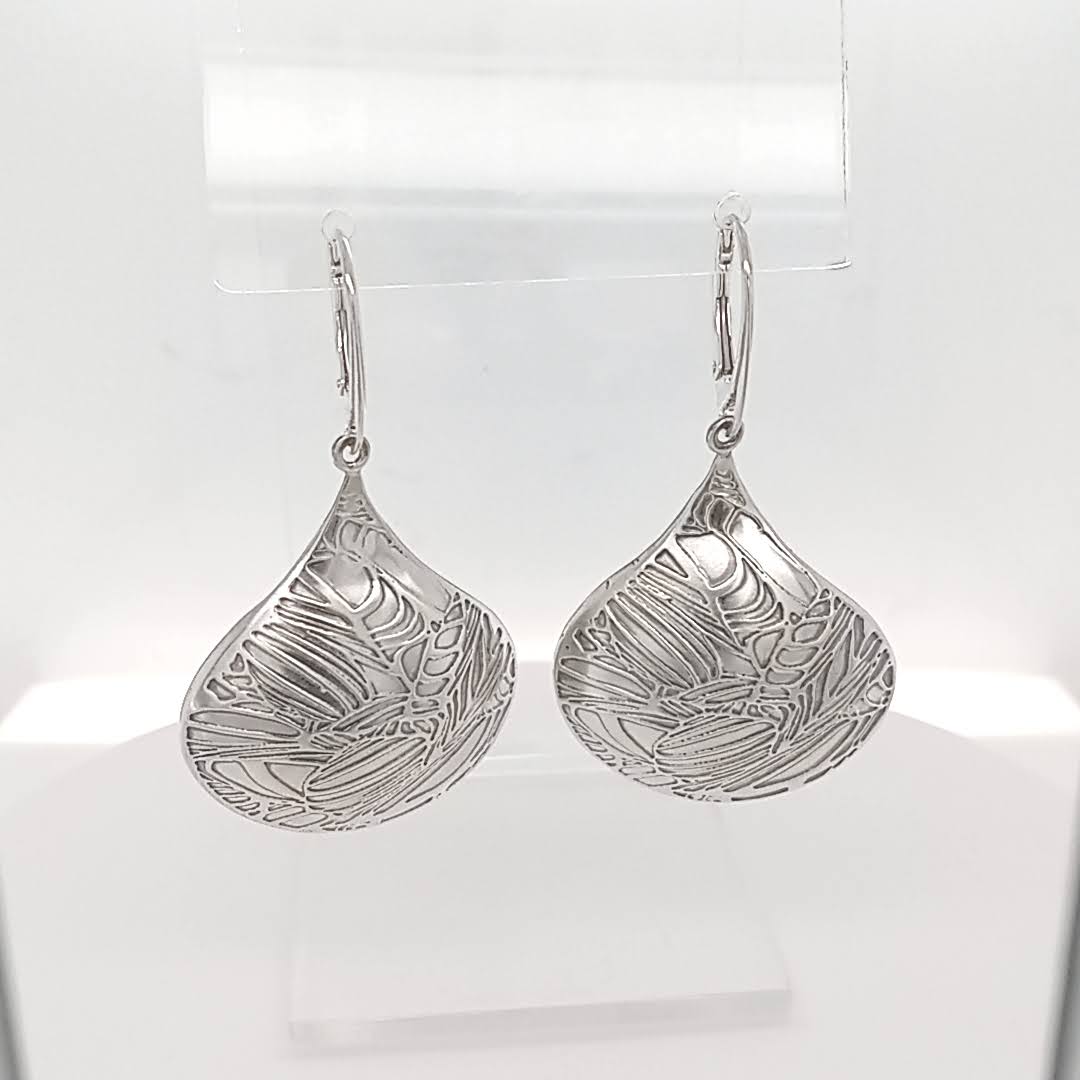 Sterling Silver Teardrop Earrings Etched Texture Limited Edition