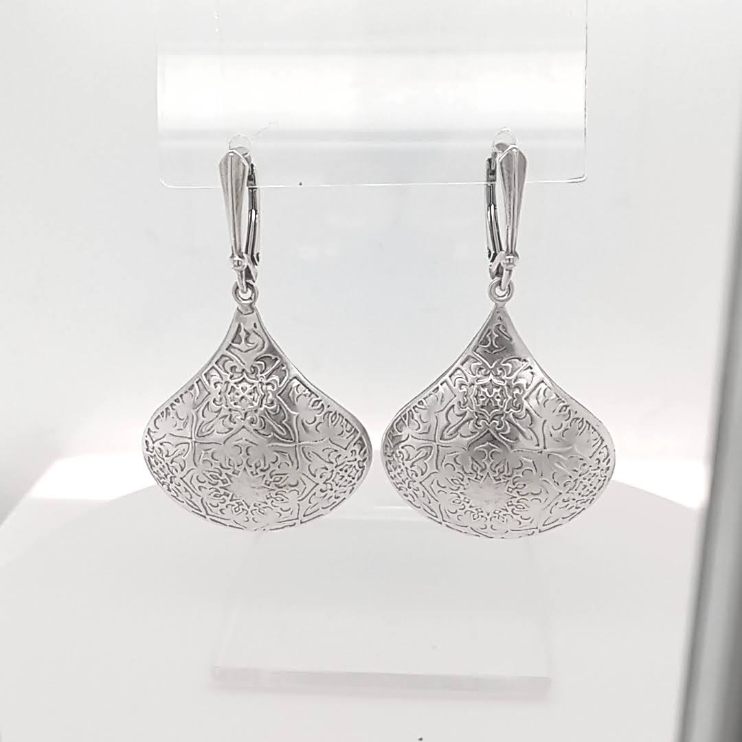 Sterling Silver Teardrop Earrings Etched Texture Limited Edition
