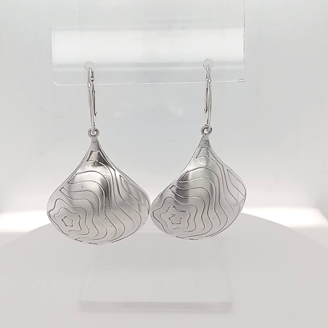 Sterling Silver Teardrop Earrings Etched Texture Limited Edition