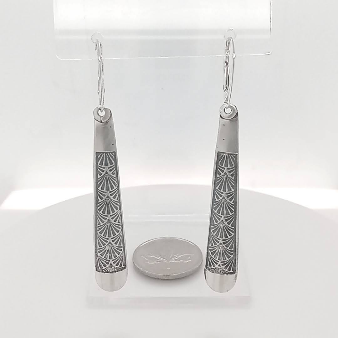 Sterling silver refined statement drop earring etched with