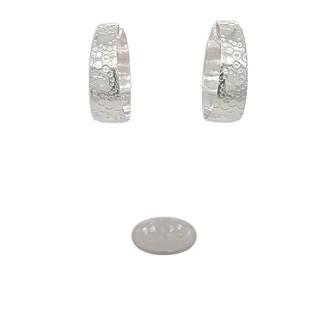 Sterling silver hoop earrings Canada 26mm silver etched and handformed into synclastic hoops tension posts GemRapture Jewellery handcrafted in Canada