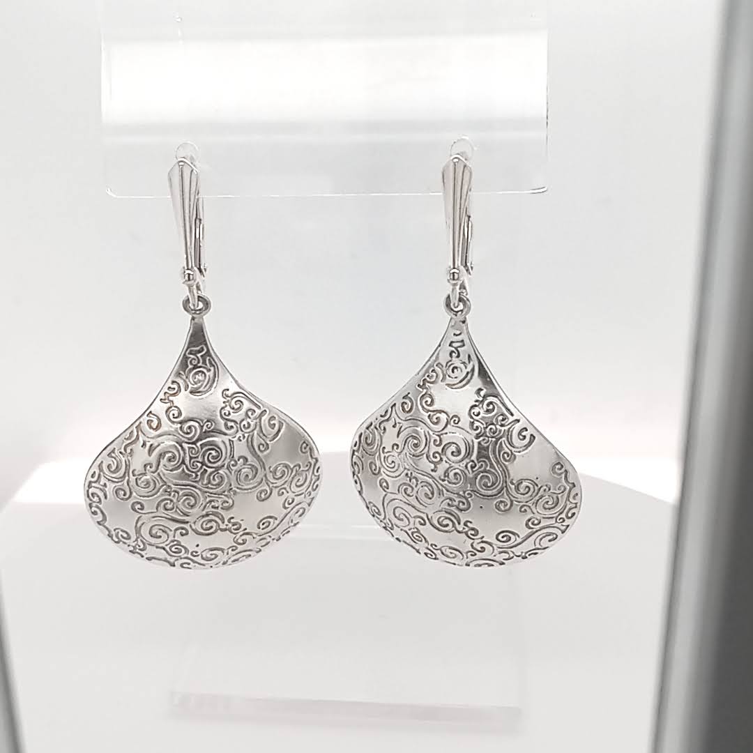 Sterling Silver Teardrop Earrings Etched Texture Limited Edition