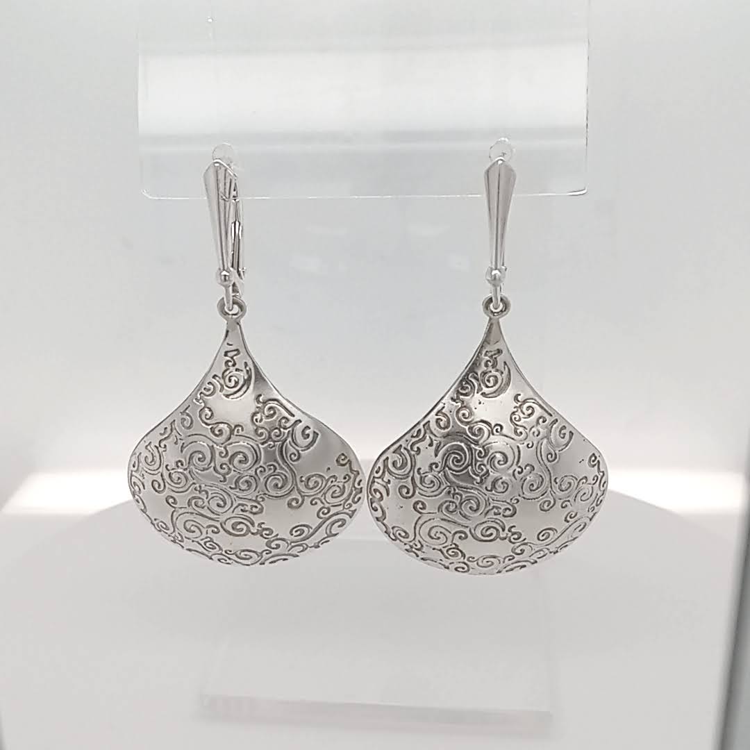 Sterling Silver Teardrop Earrings Etched Texture Limited Edition