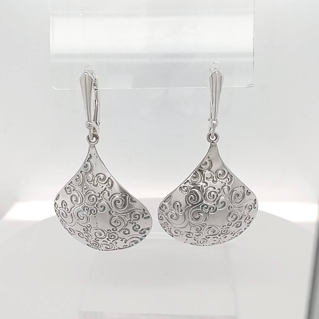 Sterling Silver Teardrop Earrings Etched Texture Limited Edition