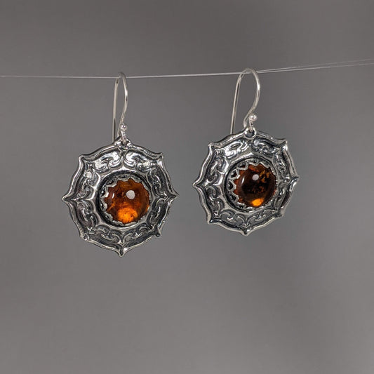Sterling Silver Earrings Baltic Amber PMC 96.5% pure silver GemRapture Jewellery handmade artisan jewelry Canada