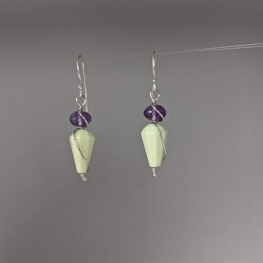 Sterling Silver Lemon Chrysoprase and Amethyst Teardrops genuine gemstones Handmade Canada