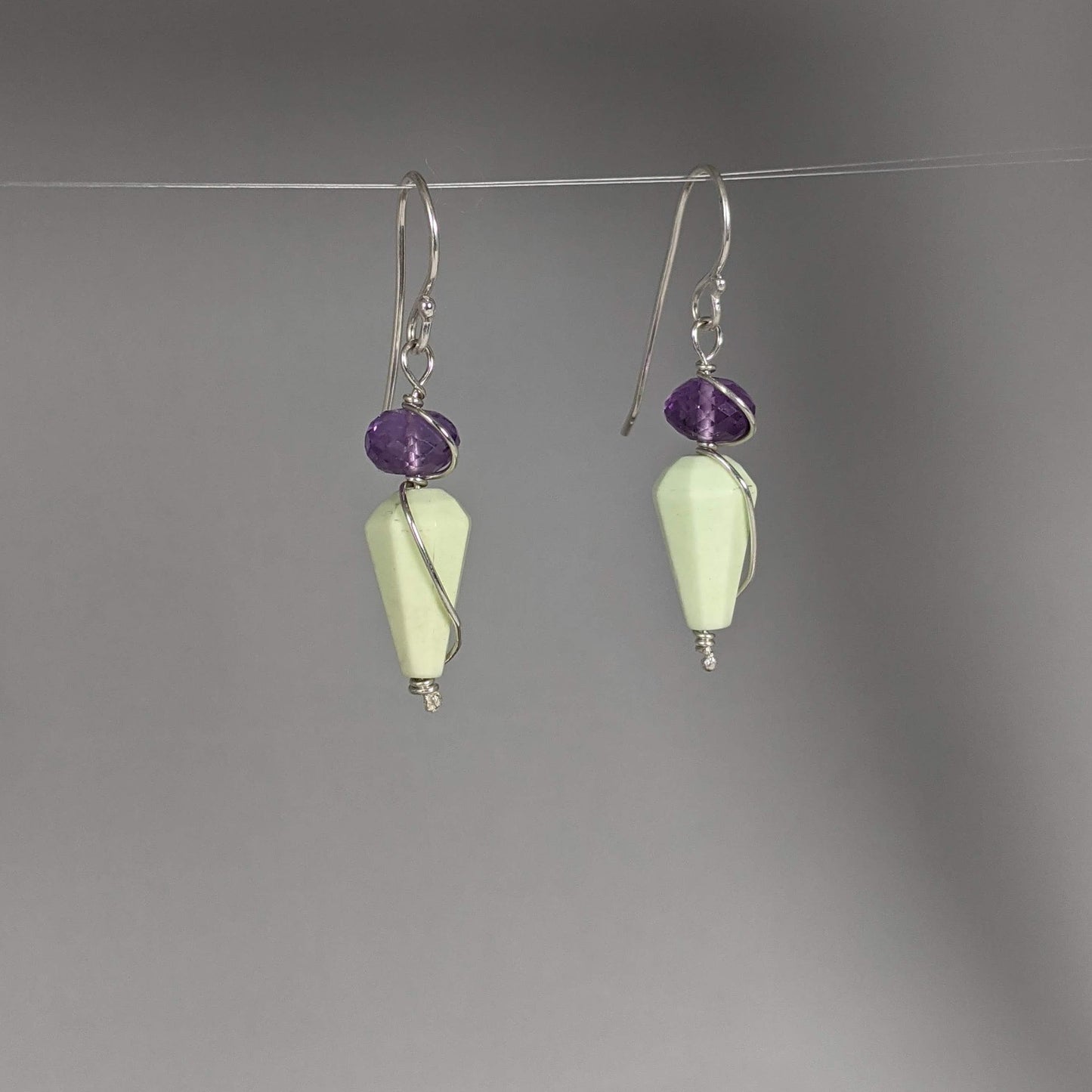 Sterling Silver Lemon Chrysoprase and Amethyst Teardrops genuine gemstones Handmade Canada