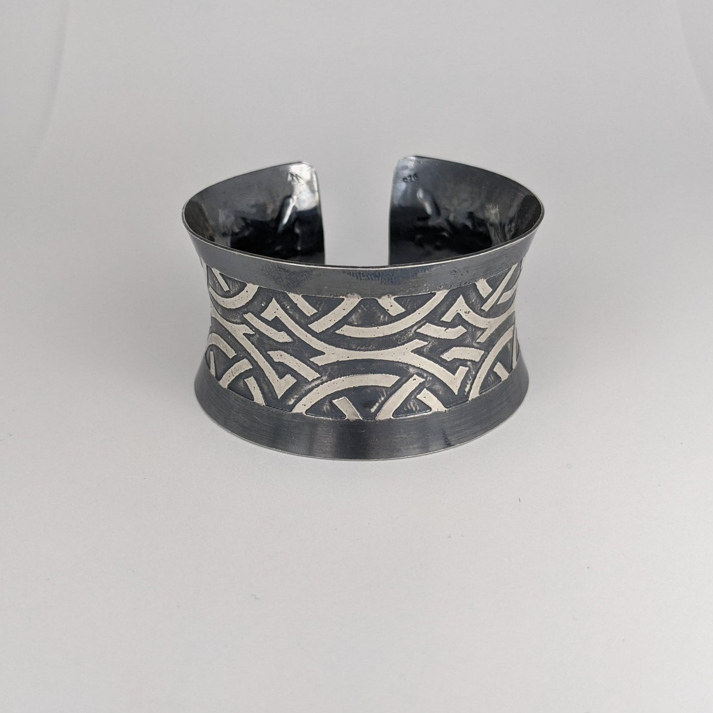 Sterling Silver Cuff Celtic etching Handcrafted artisan jewelry Canada