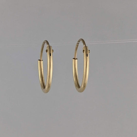 Machine fabricated hinged hoop earrings 14/20 Gold-filled 15mm hollow tube lightweight economical GemRapture Jewellery