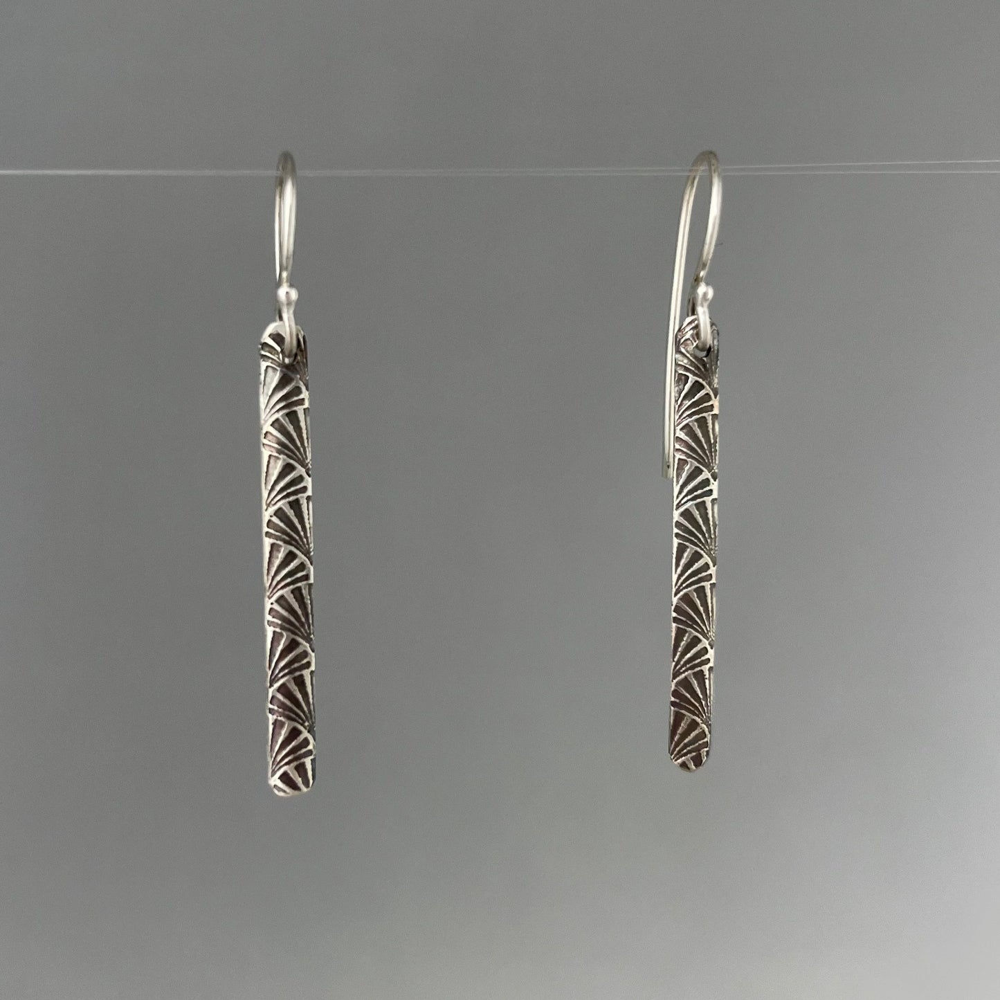 Silver Tube Earrings with Etched Motif