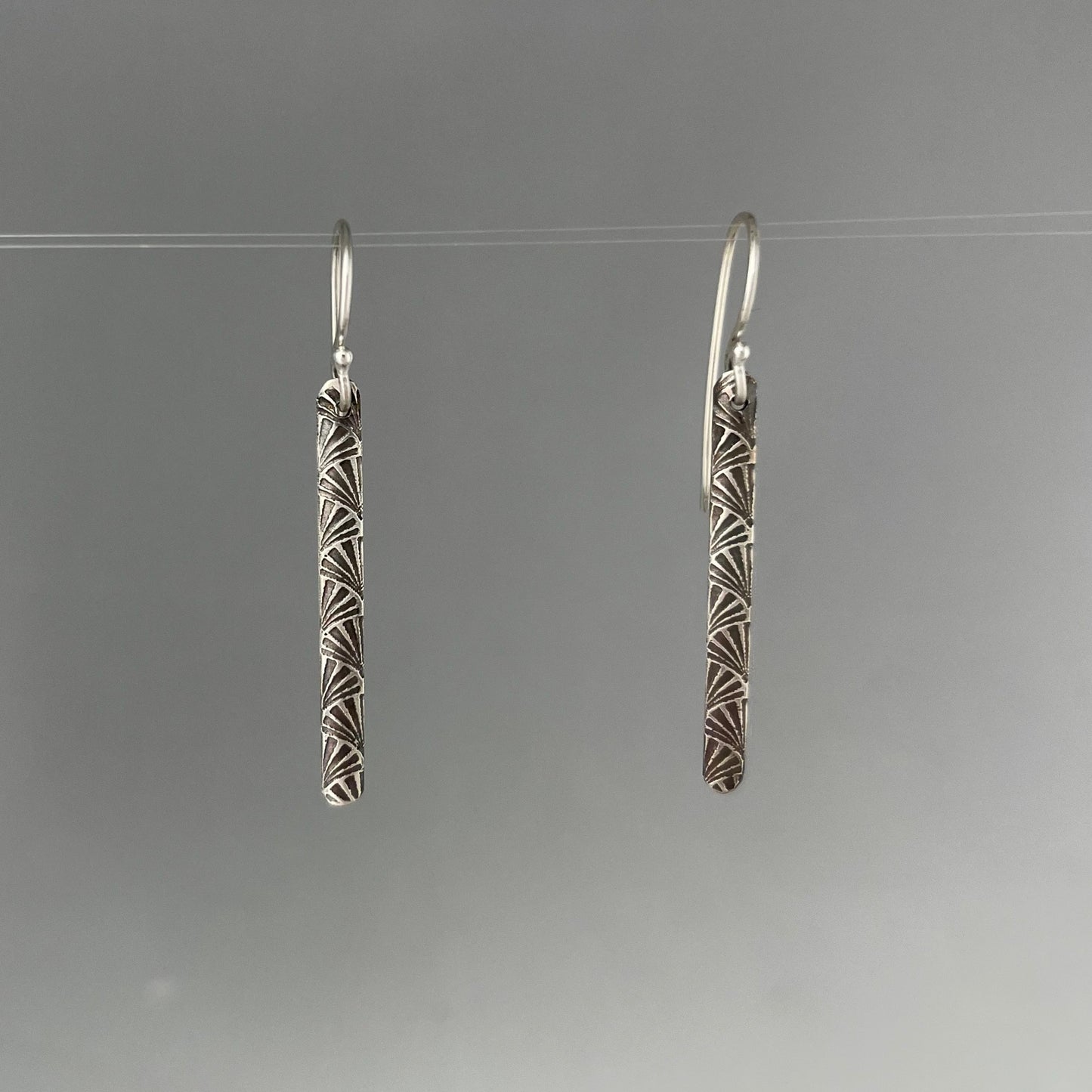 Silver Tube Earrings with Etched Motif