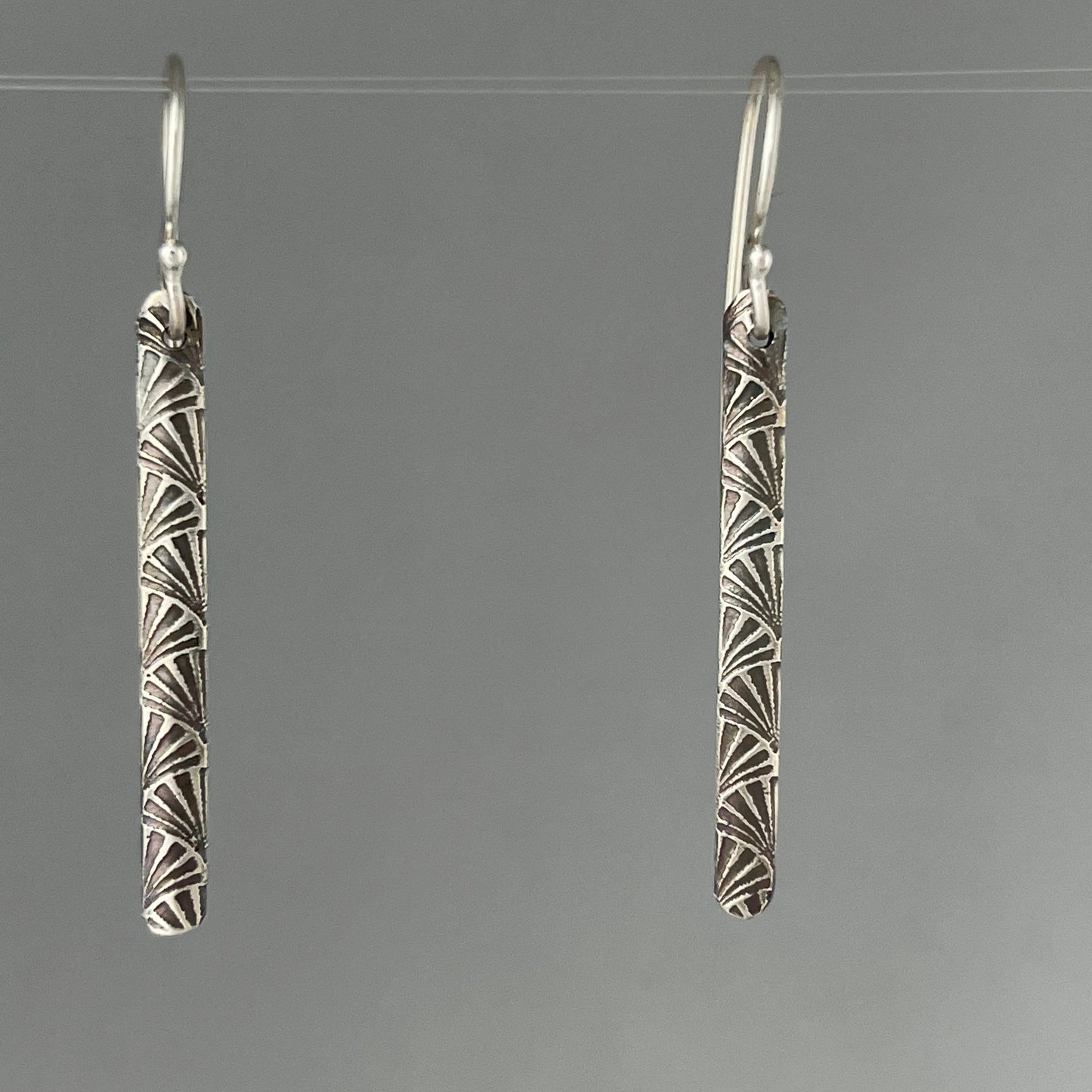 Silver Tube Earrings with Etched Motif
