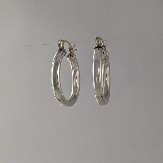 Machine fabricated hinged hoop earrings sterling silver 22mm hollow tube lightweight economical GemRapture Jewellery
