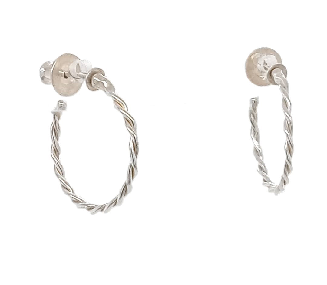 Sterling Silver Hoop Earrings Twisted Wire 19mm Anti-tarnish 93.5% silver with bullet backs GemRapture Jewellery handmade artisan jewelry Canada
