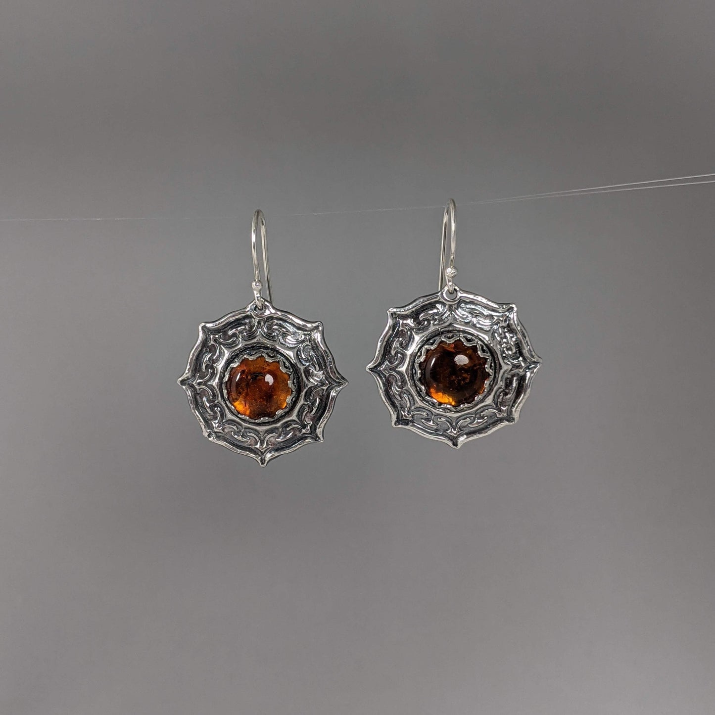 Sterling Silver Earrings Baltic Amber PMC 96.5% pure silver GemRapture Jewellery handmade artisan jewelry Canada