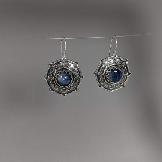 Blue Kyanite Wheel Pattern Earrings