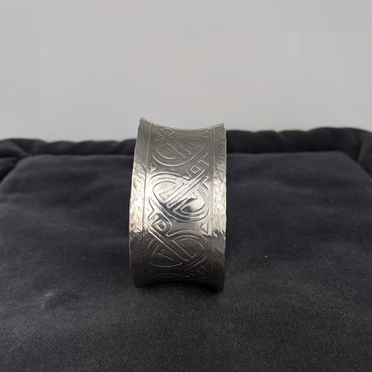 C168.30s Wide Sterling Silver Cuffs, 92.5 SS, hand-formed, Art Deco etching and patinated