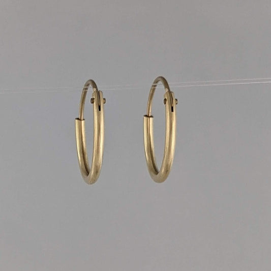 Machine fabricated hinged hoop earrings 14/20 Gold-Filled 15mm hollow tube lightweight economical GemRapture Jewellery
