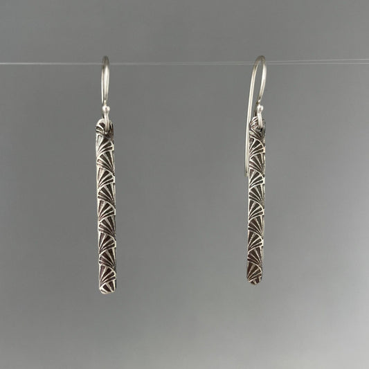 Silver Tube Earrings with Etched Motif